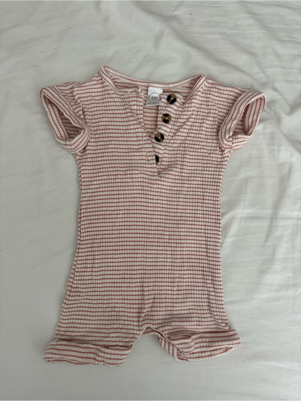 Lou Lou & Company Pink & White Ribbed Stripe Romper with Buttons